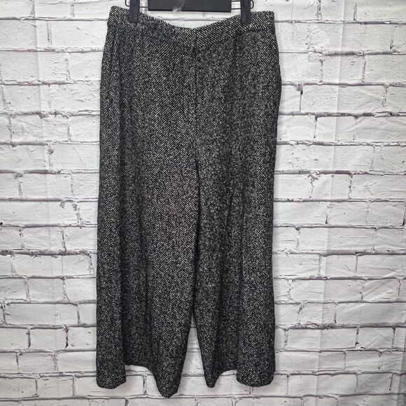 Massimo Dutti Womens Black White Mid-Rise Tweed Wide Leg Pants Size 12 - Picture 1 of 12